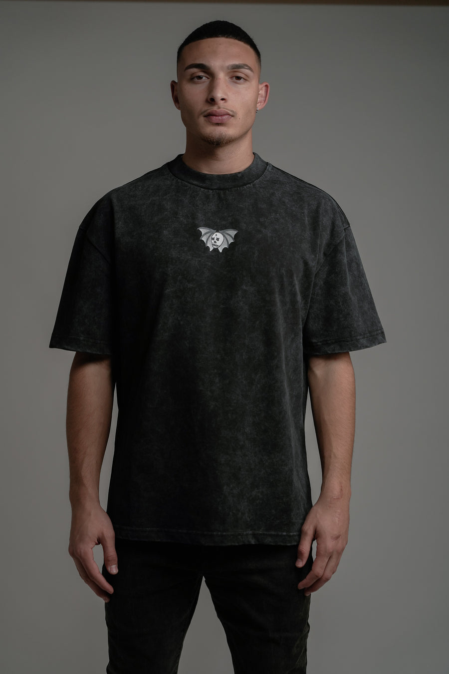 SKULL BAT T-SHIRT - WASHED GREY