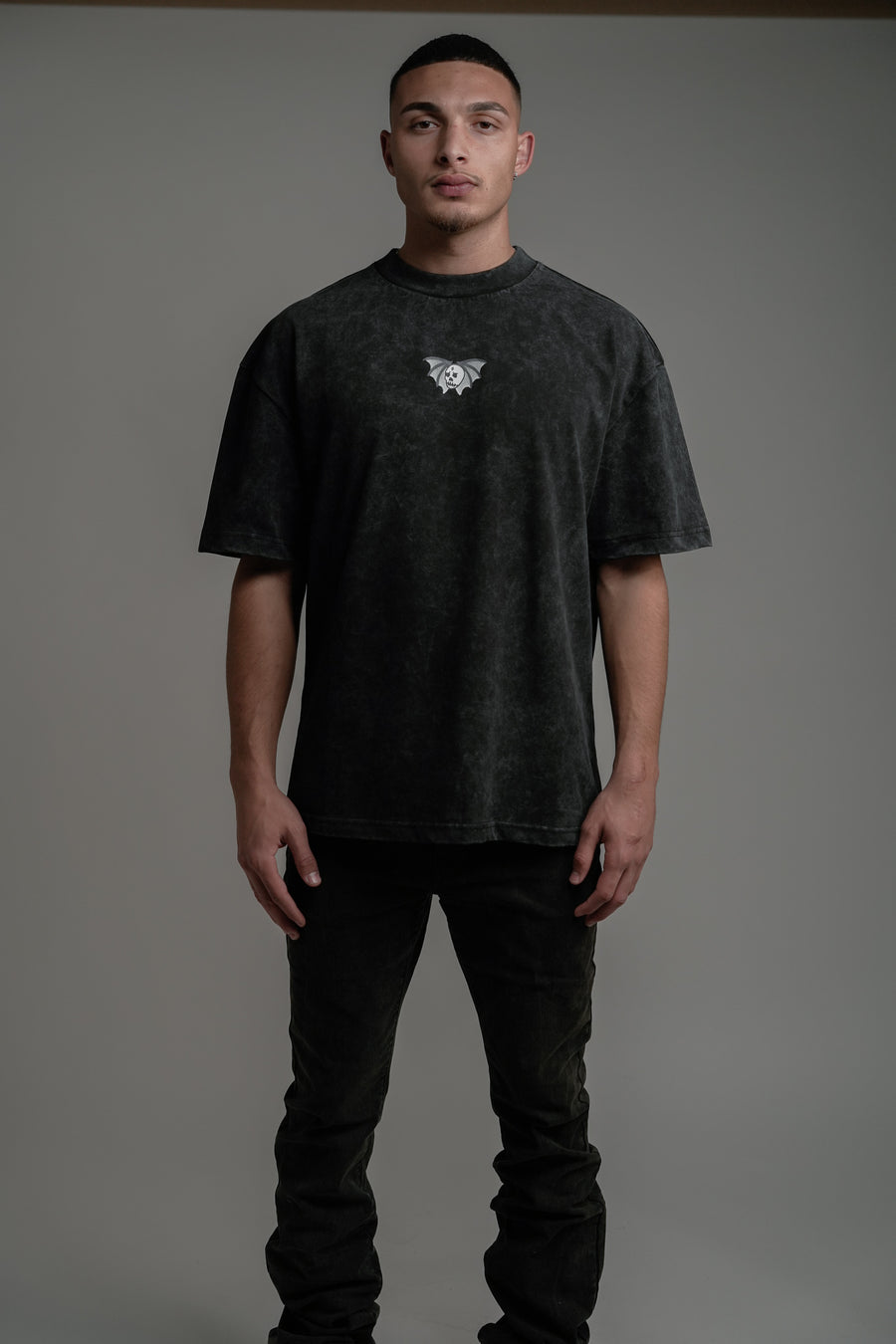 SKULL BAT T-SHIRT - WASHED GREY