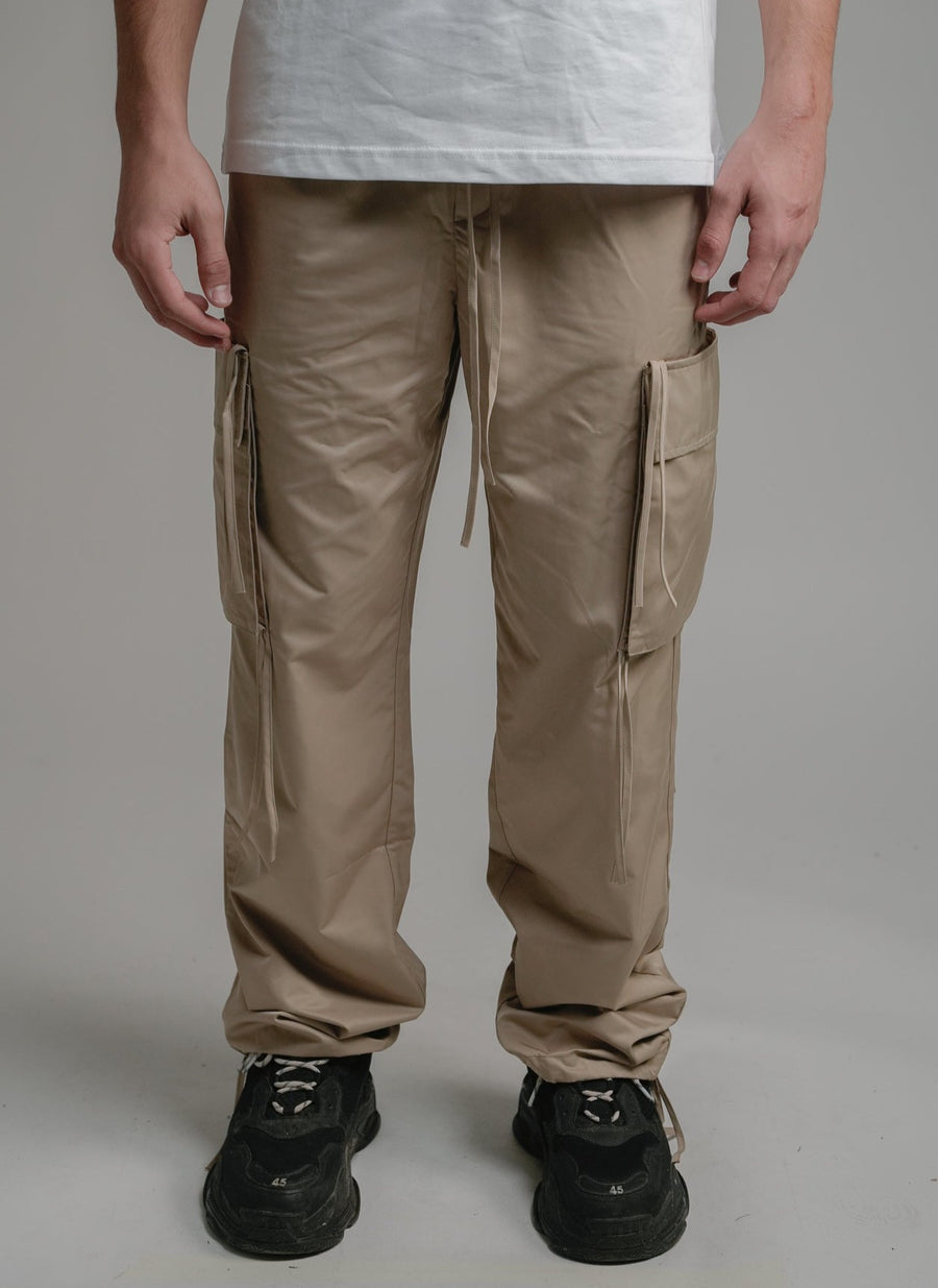 DRAWSTRING CARGO PANTS - KHAKI