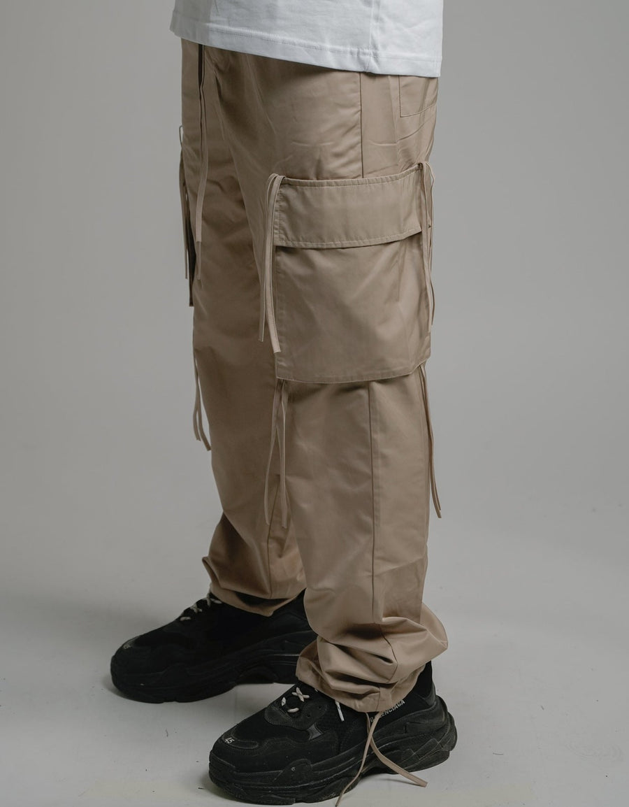 DRAWSTRING CARGO PANTS - KHAKI