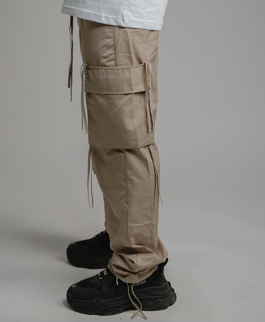 DRAWSTRING CARGO PANTS - KHAKI